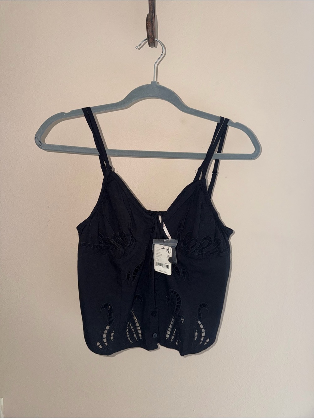 Free People Black Eyelet Button-Front Tank
